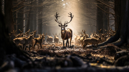 Wildlife Photography: Intense and Dramatic Chase of Wolf and Deer in the Forest - obrazy, fototapety, plakaty