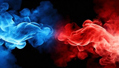 blue vs red smoke effect black vector background abstract neon flame cloud with dust cold versus...