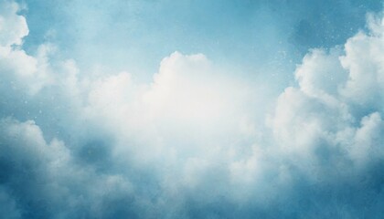 Obraz premium pastel sky blue background with soft puffy cloudy white center with faded vintage textured border