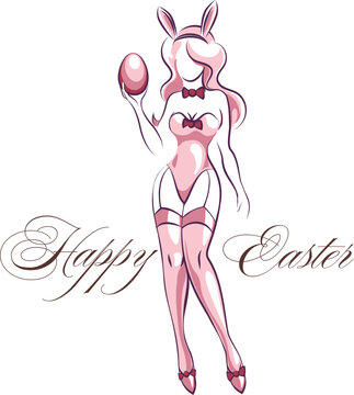 Pinup style girl holds easter egg
