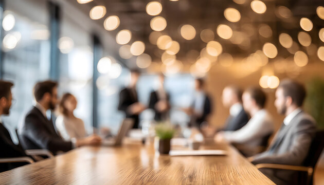 Out of focus image of a group of business people working in the office