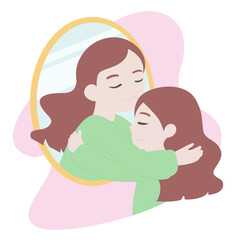 Psychology Self love concept, hug and embrace yourself, Illustration, flat vector
