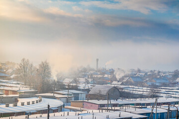 Obraz premium Landscape shot of the winter village. Season