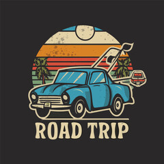 vintage label design for car, car illustration, retro car design, Retro Car illustration, vintage car, t-shirt design, hoodie design, road trip t-shirt design