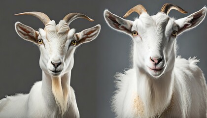 set of male and female white goat on background