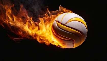 volleyball on fire on black background