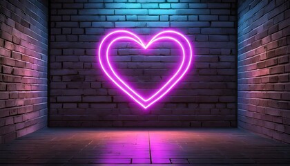 neon heart with a glow on the background of a dark brick wall neon sign