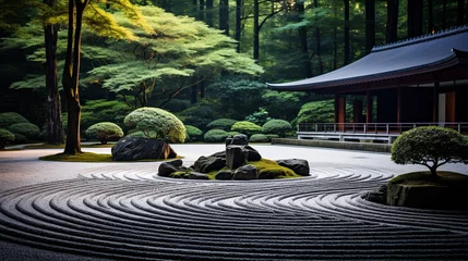 Foto op Aluminium A zen garden in Japan, its carefully arranged rocks and sand a metaphor for the universe, a place for meditation and contemplation. ai generated. © 1st footage