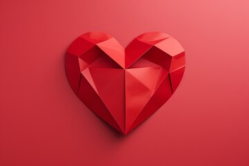 Illustration of red heart in japan origami style. Paper heart on red background - 687629782