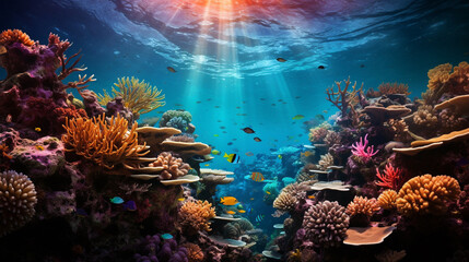 A vibrant underwater scene unfolds in the Great Barrier Reef, a spectacle of color and life that is both awe-inspiring and unforgettable. ai generated.