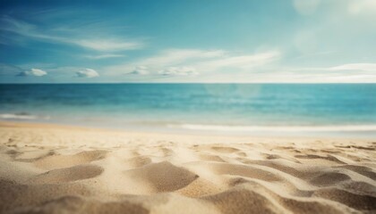 Fototapeta premium seascape abstract beach background calm sea and sky focus on sand foreground vintage color tone
