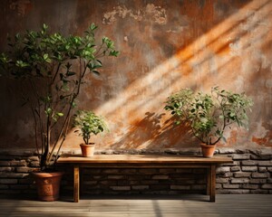 Natural Light on Indoor Plants and Rustic Textures
