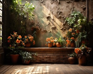 Urban Oasis with Plants in a Sunlit Corner