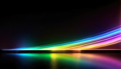 Fototapeta na wymiar glowing spectrum rainbow light gradient with reflective floor on black dark background
