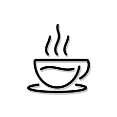 Hot cup and saucer icon. Black contour linear silhouette. Editable strokes. Front side view. Vector simple flat graphic illustration. Isolated object on a white background. Isolate.