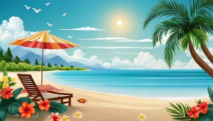 Fototapeta na wymiar beautiful realistic summer background with beach scenery generative ai