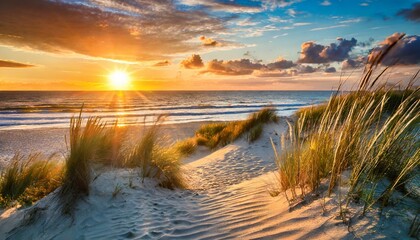 sunset at the dune beach - obrazy, fototapety, plakaty