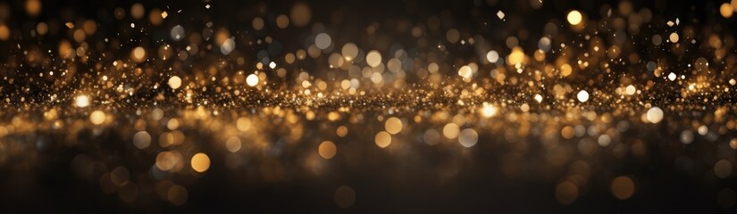 Christmas glowing Golden Background. Christmas lights. Gold Holiday New year Abstract Glitter Defocused Background With Blinking Stars and sparks. Blurred Bokeh.