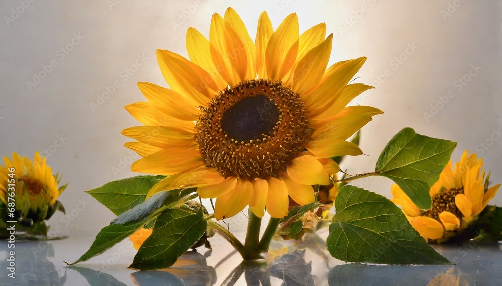 Wall mural sunflower on white background