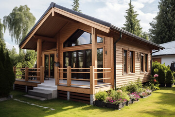 a wooden modern cozy house in the forest