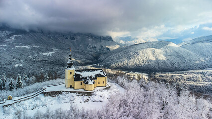 Sveta Gora, beautiful winter. snow, church, Croatia
