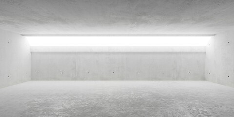 Abstract empty, modern concrete room with angled area light at the back top and rough floor - industrial interior background template