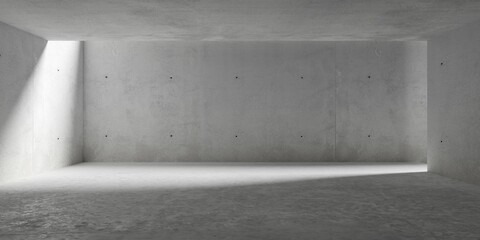 Abstract empty, modern concrete room with indirect light from the right back and rough floor - industrial interior background template - obrazy, fototapety, plakaty