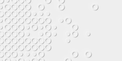 Array or grid of white rings and circles background wallpaper banner texture fade out with copy space - obrazy, fototapety, plakaty