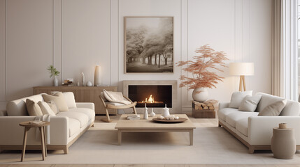 Tranquil Modern Living Room with Fireplace and Elegant Neutral Tones