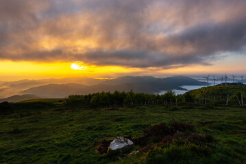Oiz mountain at sunrise, Basque Country, Spain - 687634520