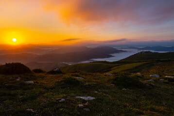 Oiz mountain at sunrise, Basque Country, Spain - 687634532