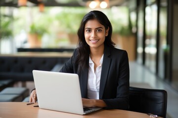 Young businesswoman using laptop