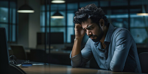 Young indian businessman filling stress at office