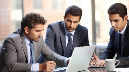 two businessperson using laptop and discussing together