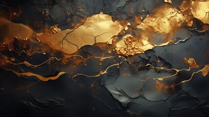 abstract  of gold and black gray painting  thic acrilic impasto  , rock texture  art 