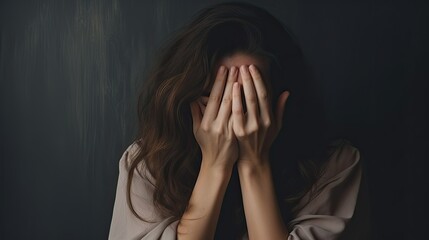 exhausted mother covering her face with hands