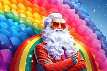 portrait of flamboyant Santa with rainbow colors - obrazy, fototapety, plakaty
