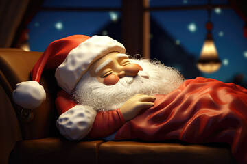 cartoon of cute Santa in 3 D sleeping