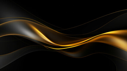 Abstract transparent golden waves design with smooth curves and soft shadows on clean modern background. Fluid gradient motion of dynamic lines on minimal backdrop
