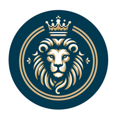 Luxury lion logo icon template, elegant lion logo design, lion head with crown logo.
