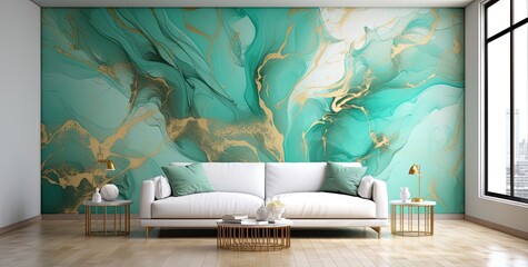 Big green marble ink wall art in interior