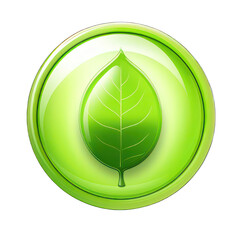 Big green button with leaf icon isolated on white created with Generative AI