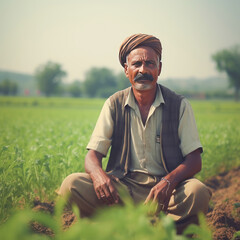 Indian farmer giving happy expression at agriculture field
