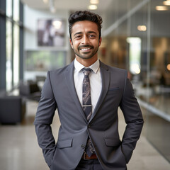 Fototapeta premium Young and successful businessman standing confidently at office