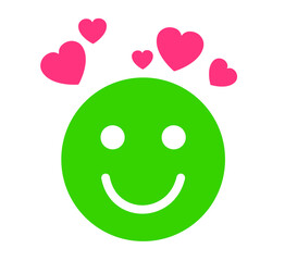 Happy smile face with hearts, satisfaction with life or the result, growth positive mindset, happiness emotion, mental health positive thinking, satisfied client feedback - stock vector