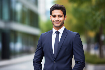 Young and successful businessman standing confidently at office