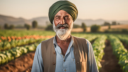 Indian farmer giving happy expression at agriculture field - obrazy, fototapety, plakaty