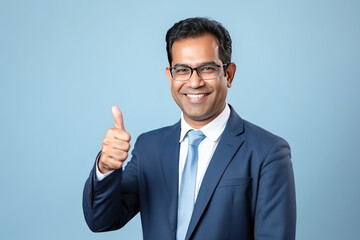 indian businessman showing thumps up.