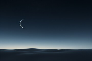 Obraz na płótnie Canvas Simplistic crescent moon in a gradient night sky, epitomizing peaceful night-time beauty.