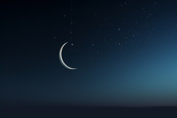 Obraz na płótnie Canvas Crescent moon with stars on a serene night sky, symbolizing tranquility and the beauty of space.